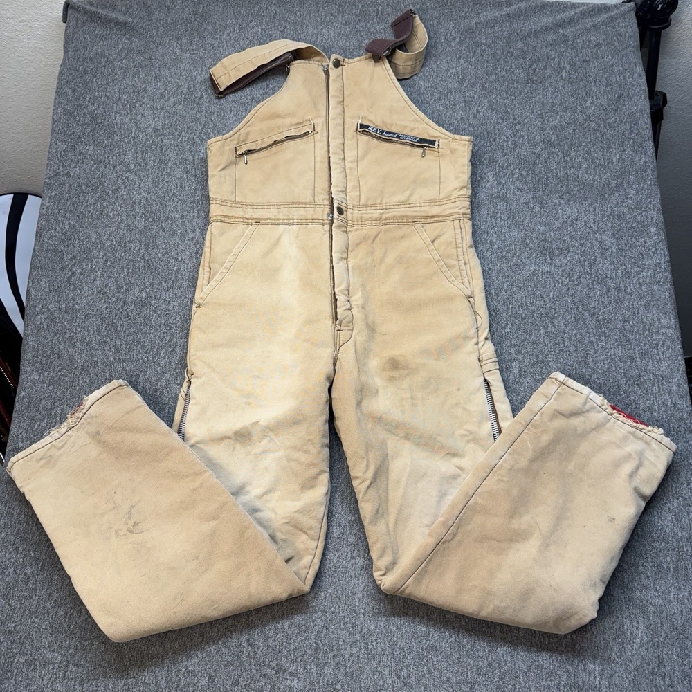 Key Overalls Mens Med Insulated Grunge Heavyweight Tan Suspenders Zip Vintage